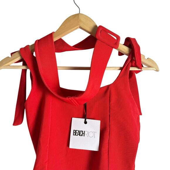 Beach Riot Sydney Red Belted Tie Shoulder Square Neck One Piece Swimsuit Size M - Picture 6 of 7